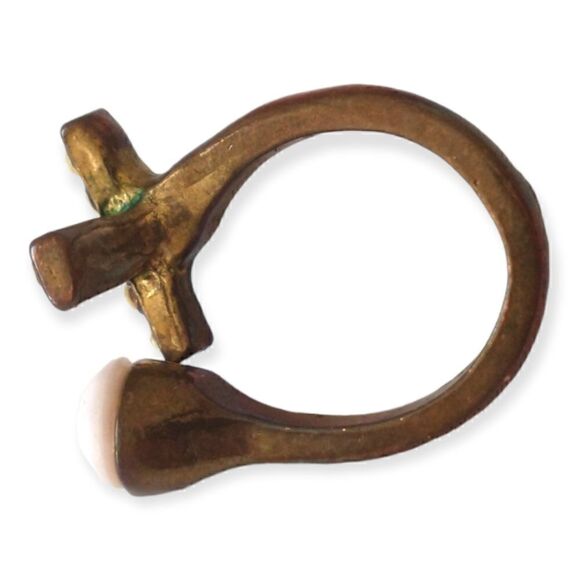 Brass Cross Open Ring Sz 5.5 or 6 Goth Handmade Rhinestone Victorian Religious - Picture 10 of 16